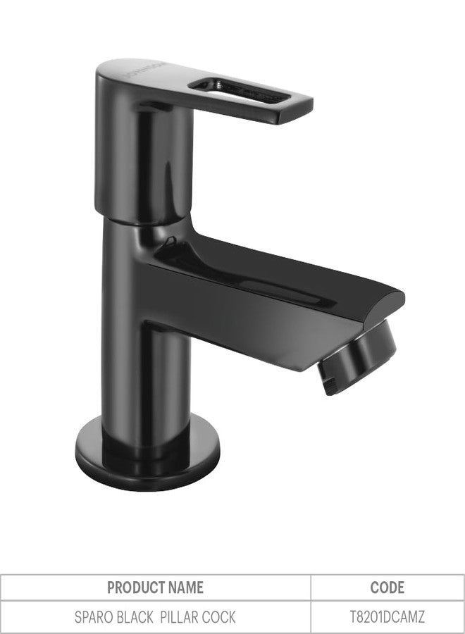 Johnson Bathrooms Johnson Sparo PVD Coated Pillar Cock | Glossy Black | Brass Pillar Cock for Bathroom and Kitchen Sinks| Wash Basin Tap, Kitchen Tap| T8201DCAMZ | 10 Years Warranty - Image 3